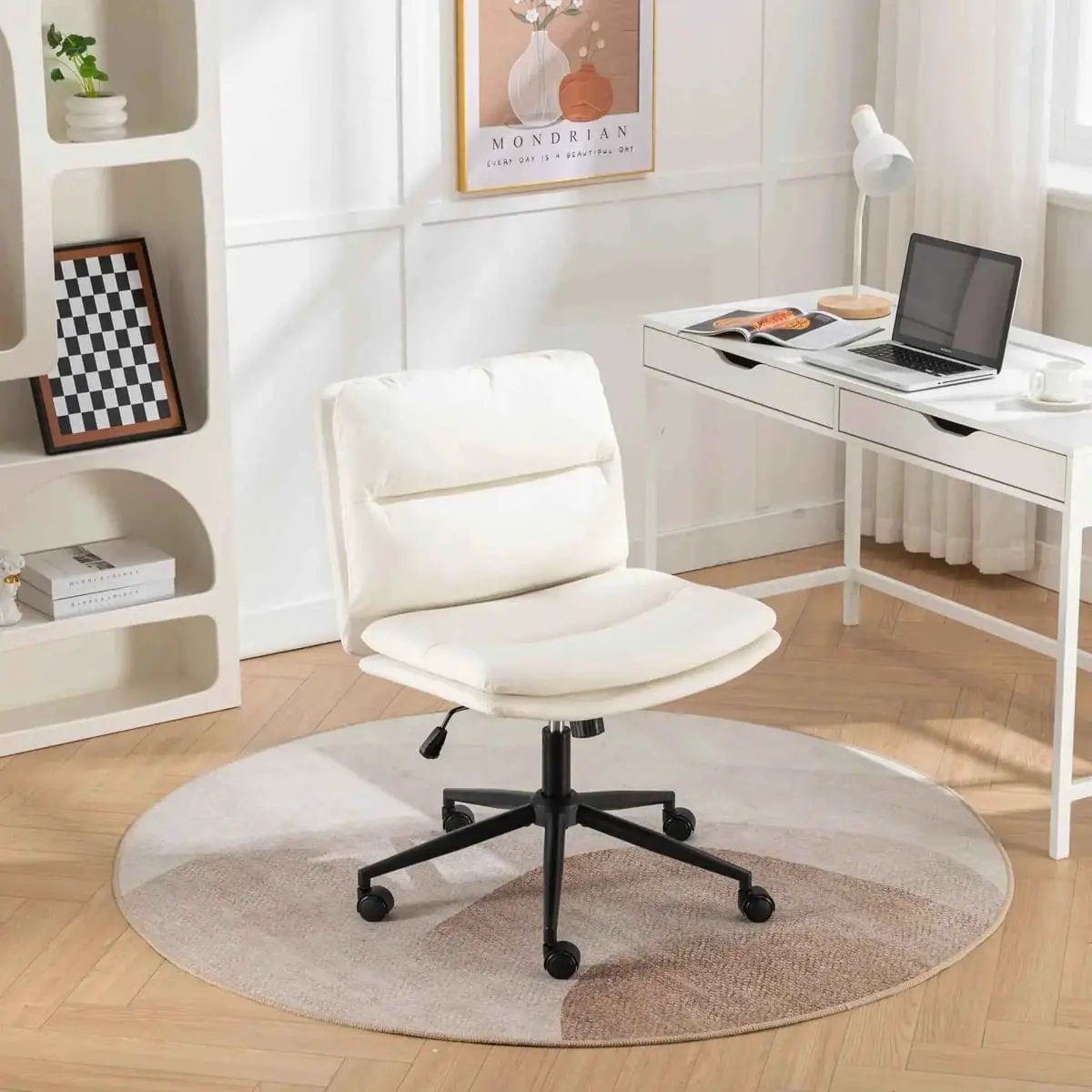 White criss cross vanity chair – view 2