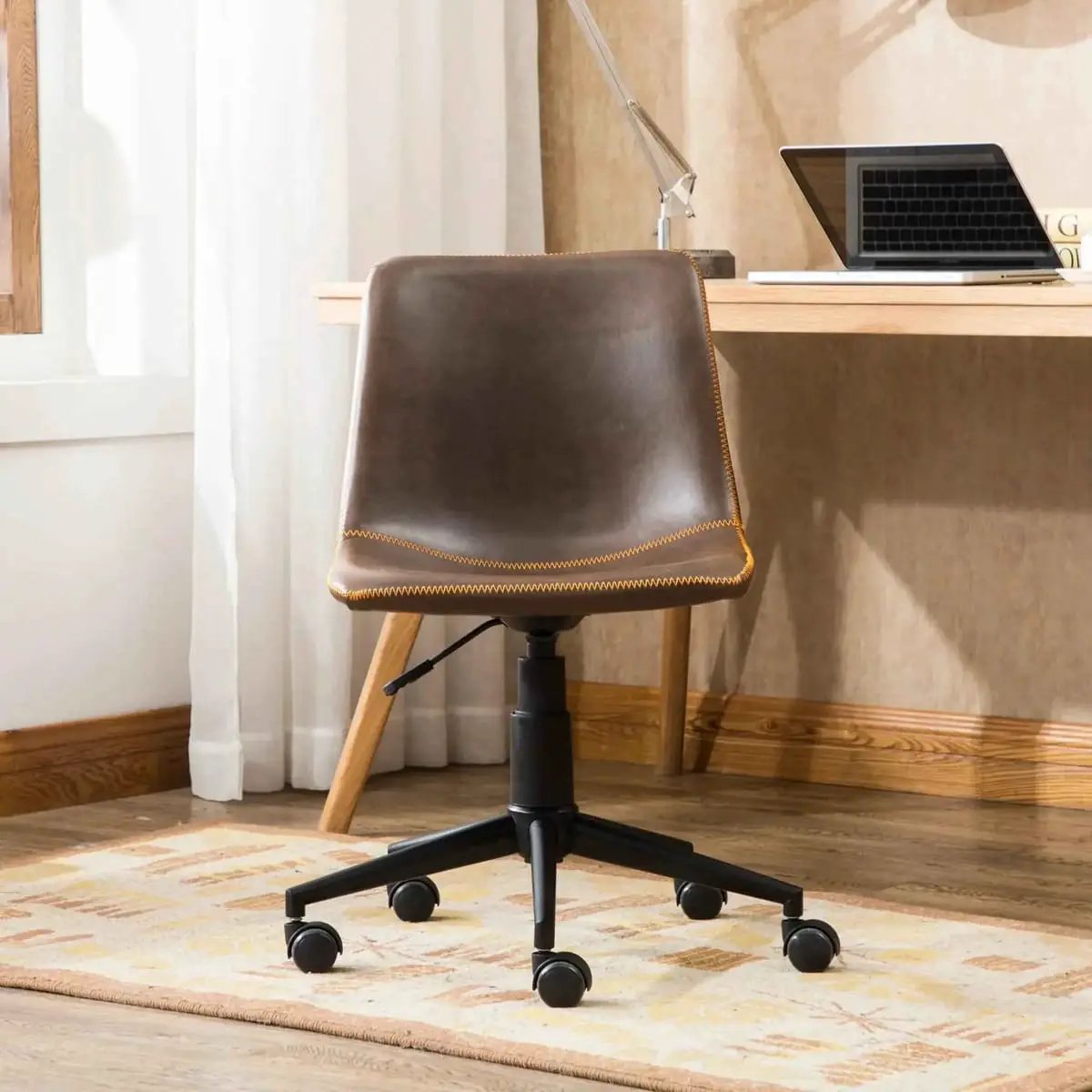 Faux leather swivel air lift chair, antique brown