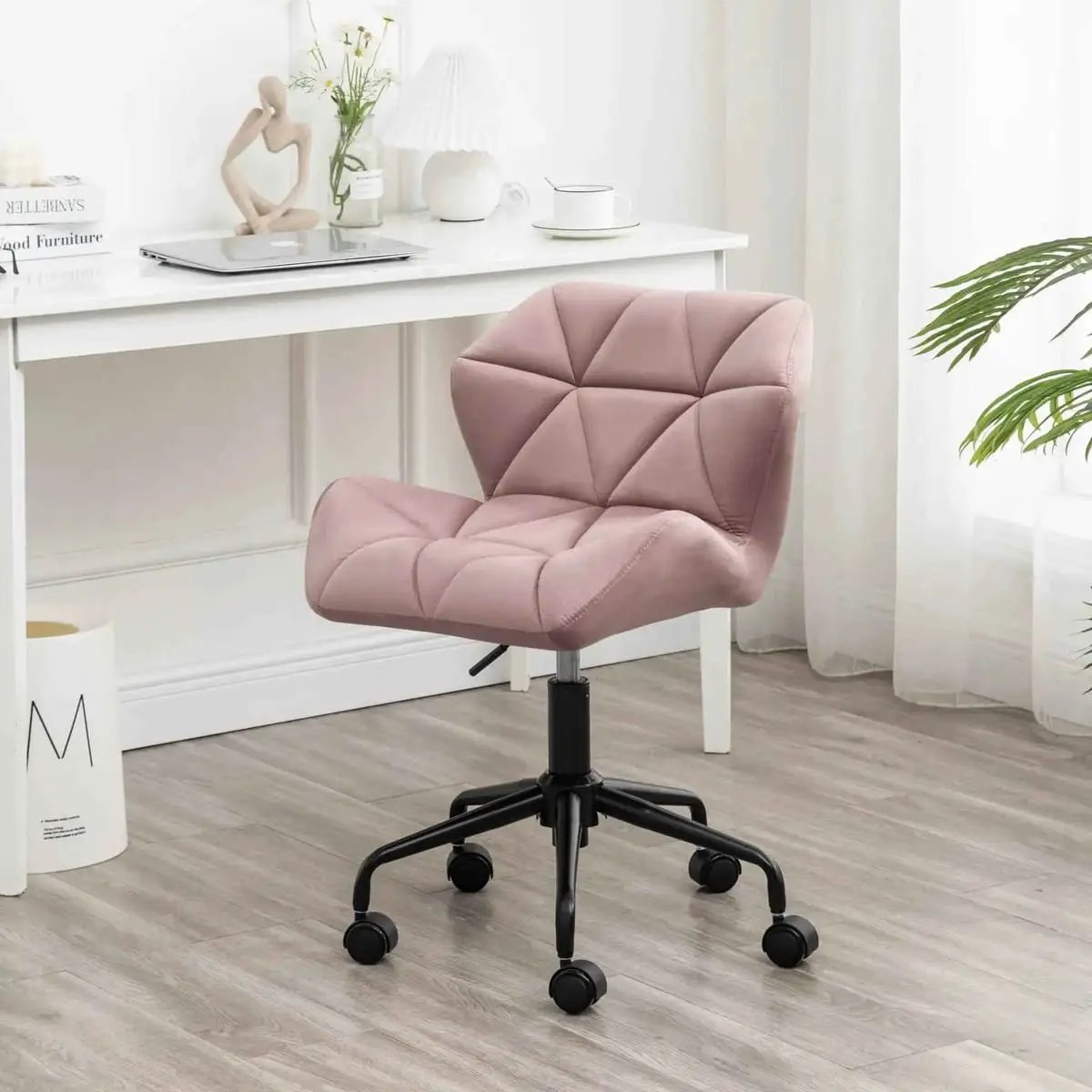 Diamond tufted adjustable velvet office chair – view 2