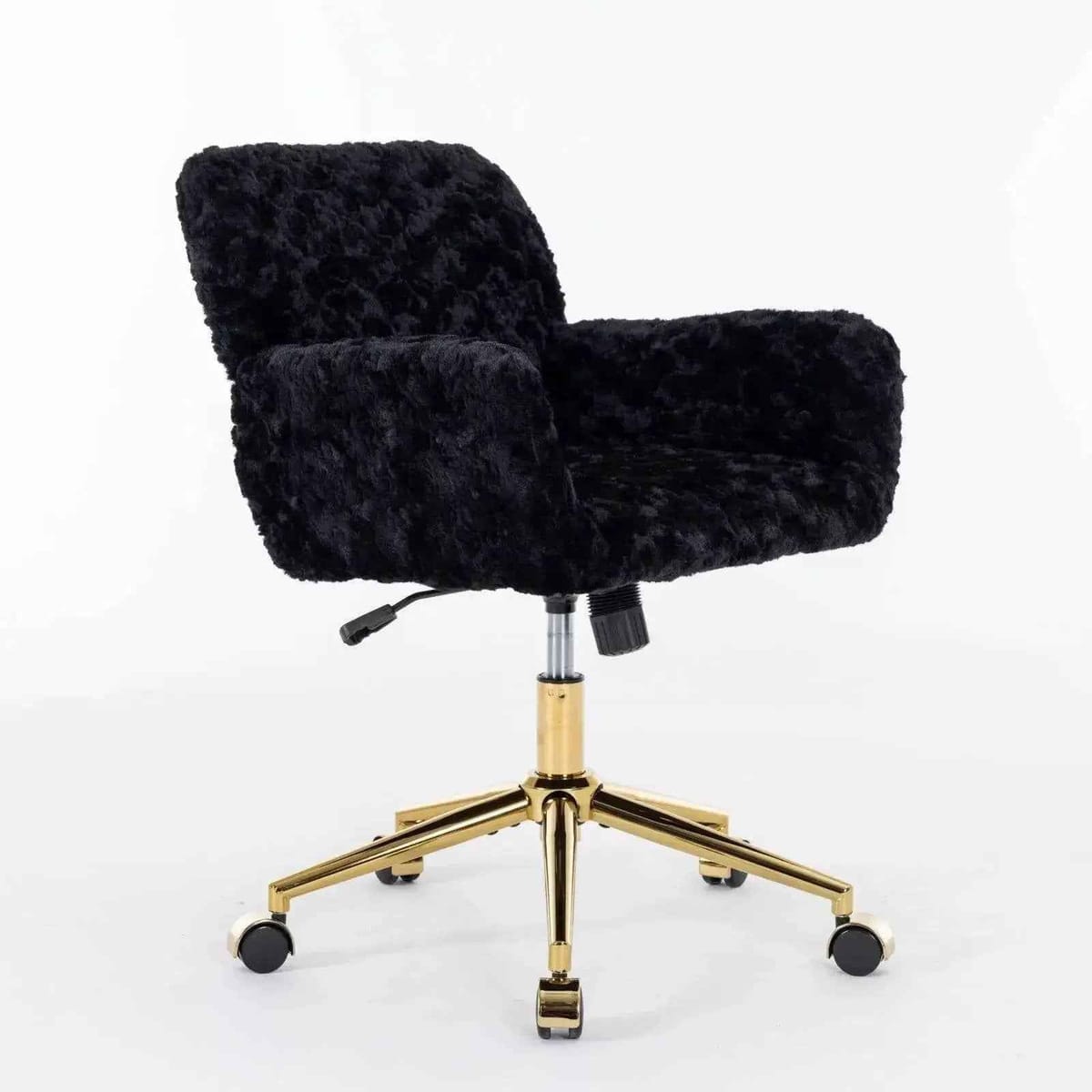 Luxurious black velvet office chair with gold metal base