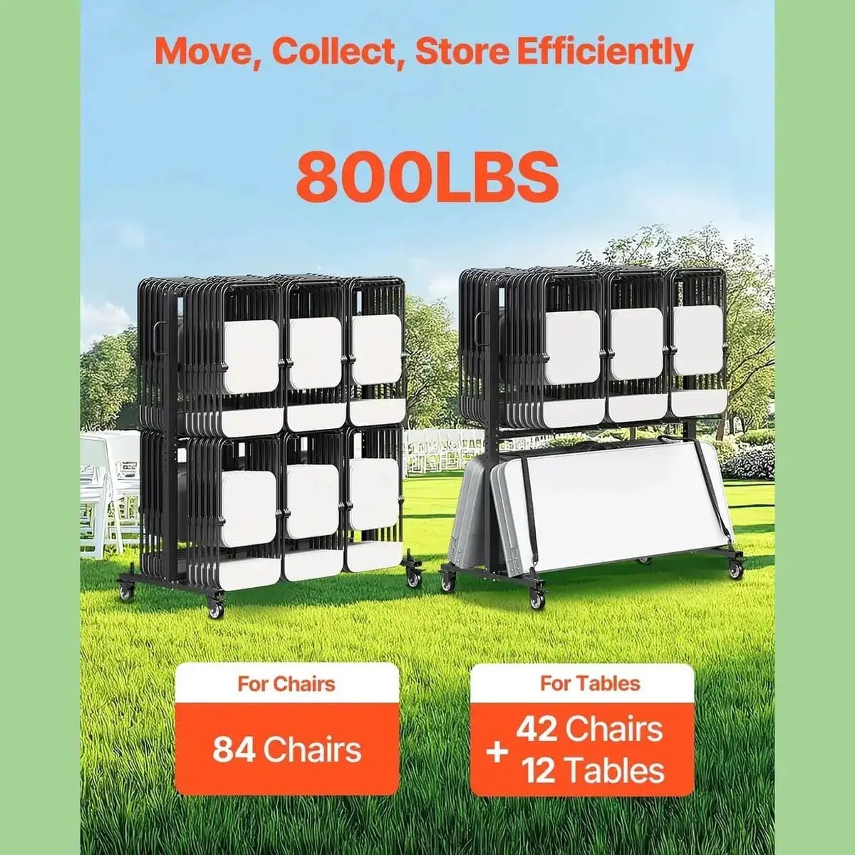 Folding Chair Rack Cart For 84 Chairs/ 12 Tables+42 Chairs Of 800 LBS - Platinum-Level Office Chairs