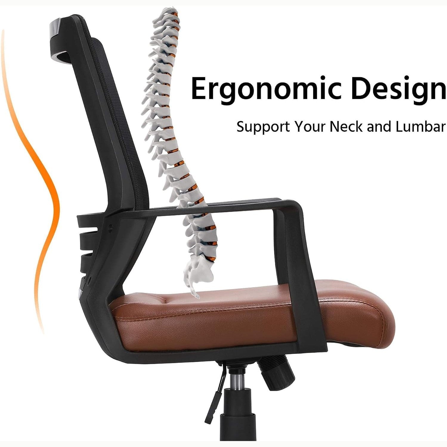 Yaheetech Ergonomic Home Office Chair Leather and Mesh Combine Desk Chair Rolling Swivel Adjustable Mesh Chair with Lumbar Support and Armrests for Office and Home, Brown | Breathable Mesh Back and Padded PU Leather Seat Keep You Comfortable All Day, with Quick Assembly and Sturdy 265 Lb Support.
