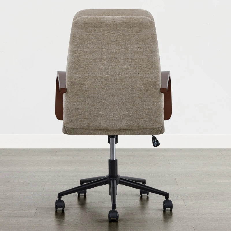 Upholstered Swivel Office Chair with Wood Arms