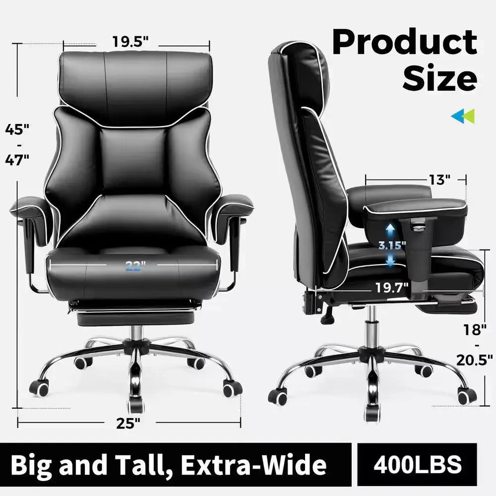 Big and Tall Faux Leather Office Chair Adjustable Height High Back Ergonomic Gaming Chair, Black and White