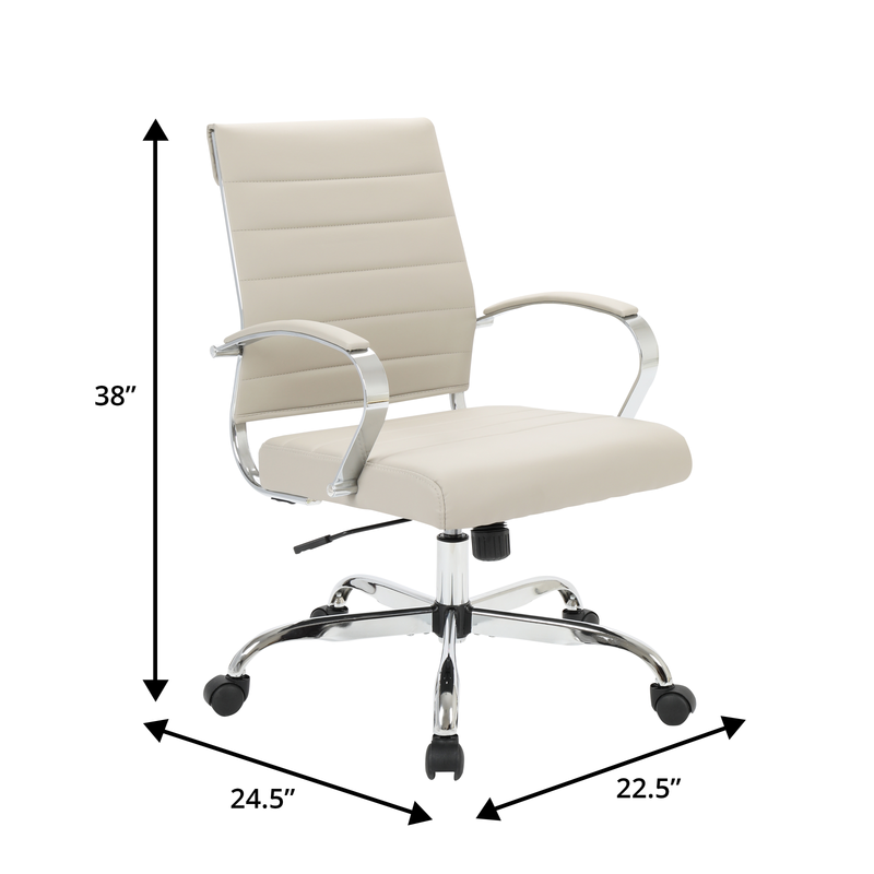 30 PCS Benmar Leather Office Desk Computer Chair with Ribbed Seat and Steel Frame - Tan