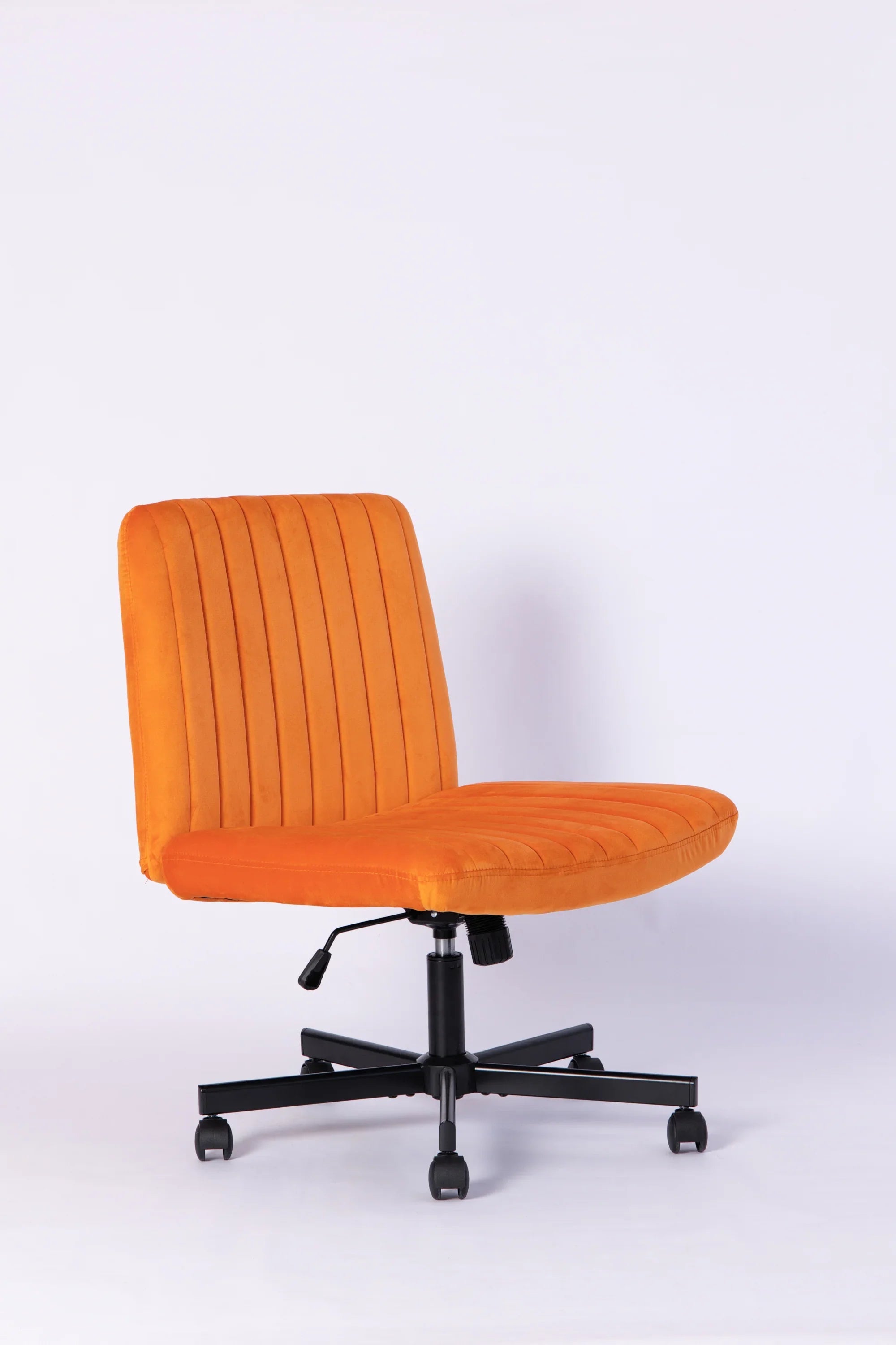 Orange Velvet Criss Cross Armless Office Chair With Wheels