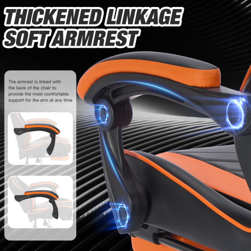 Ergonomic Gaming Chair, Footrest, Lumbar Massage, Orange - Platinum-Level Office Chairs