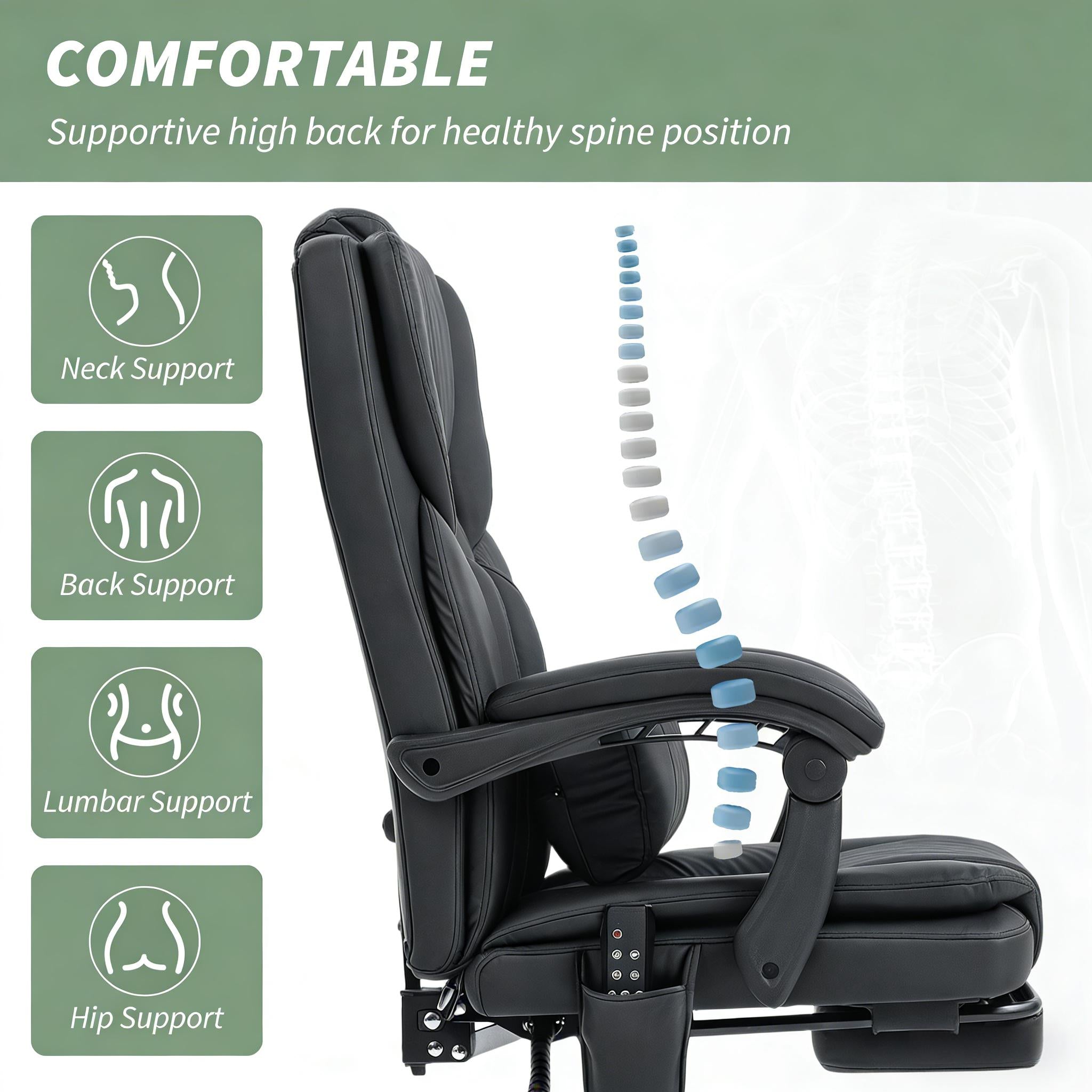 Black pet-friendly faux leather reclining office chair features overview