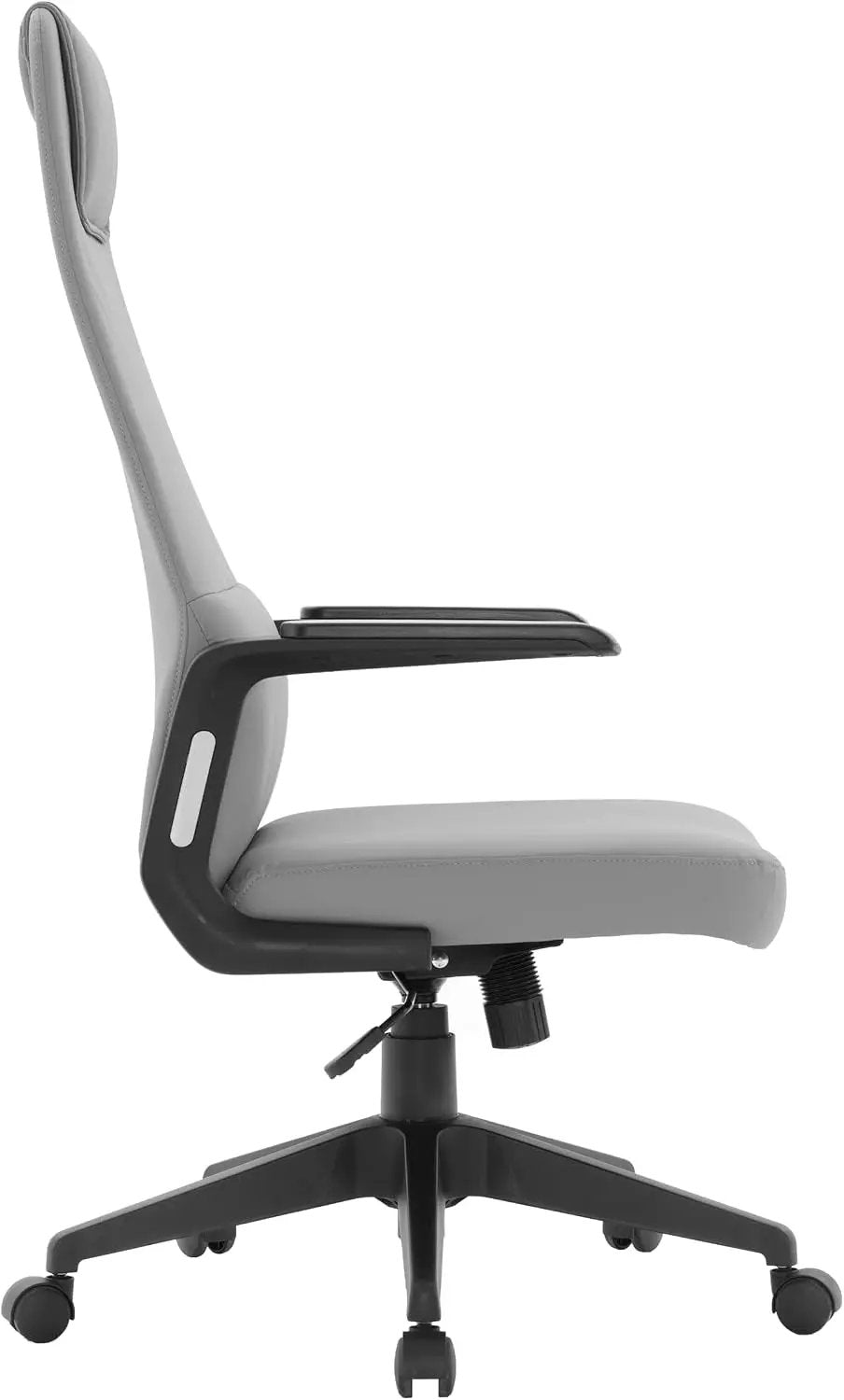 Leisuremod Ergonomic High-Back Leather Office Chair - Grey Swivel Desk Chair with Adjustable Height, Tilt, Padded Headrest & Double Wheel Casters, Comfortable for Home or Office