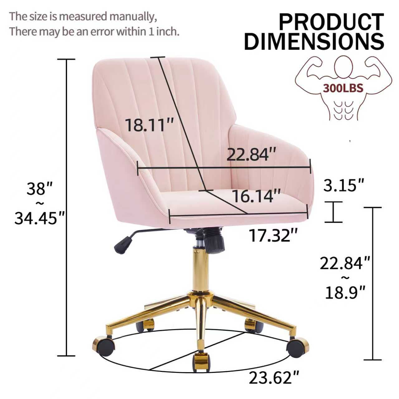 Baby Pink Velvet Office Chair, Ergonomic Adjustable Swivel Desk Chair with Silver Base and Lumbar Support for Home Bedroom and Study - Platinum-Level Office Chairs