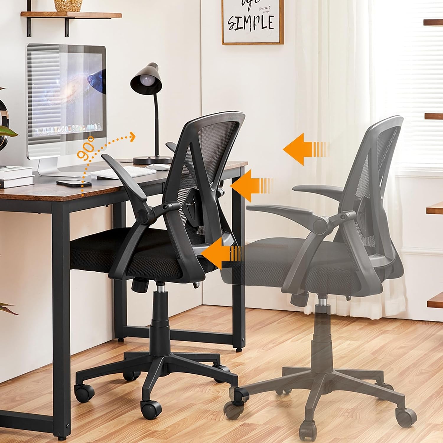 Yaheetech Mid-Back Mesh Task Office Desk Chair with Flip-Up Arms, Black | Breathable Mesh Back and Foam-Padded Seat for All-Day Comfort; Sturdy Metal Frame, Height Adjustable, and Easy to Assemble