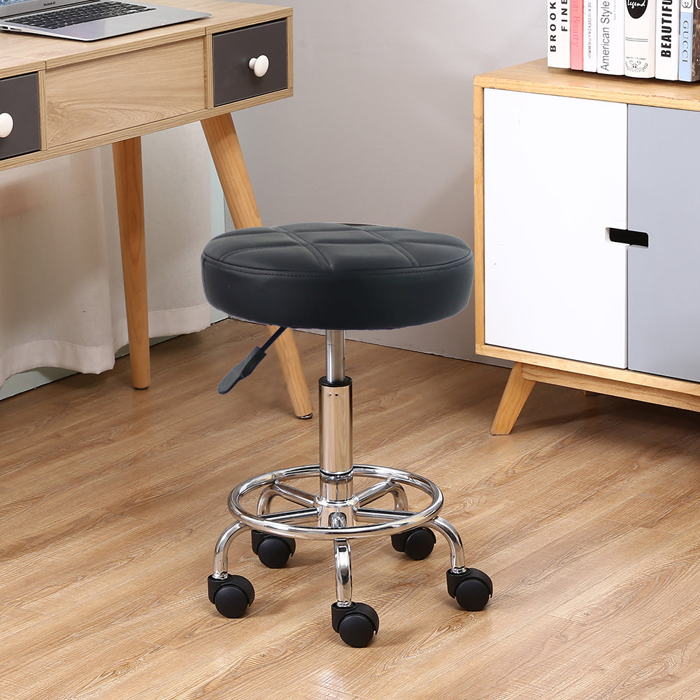 PU Leather Rolling Salon Stool With Adjustable Height 360