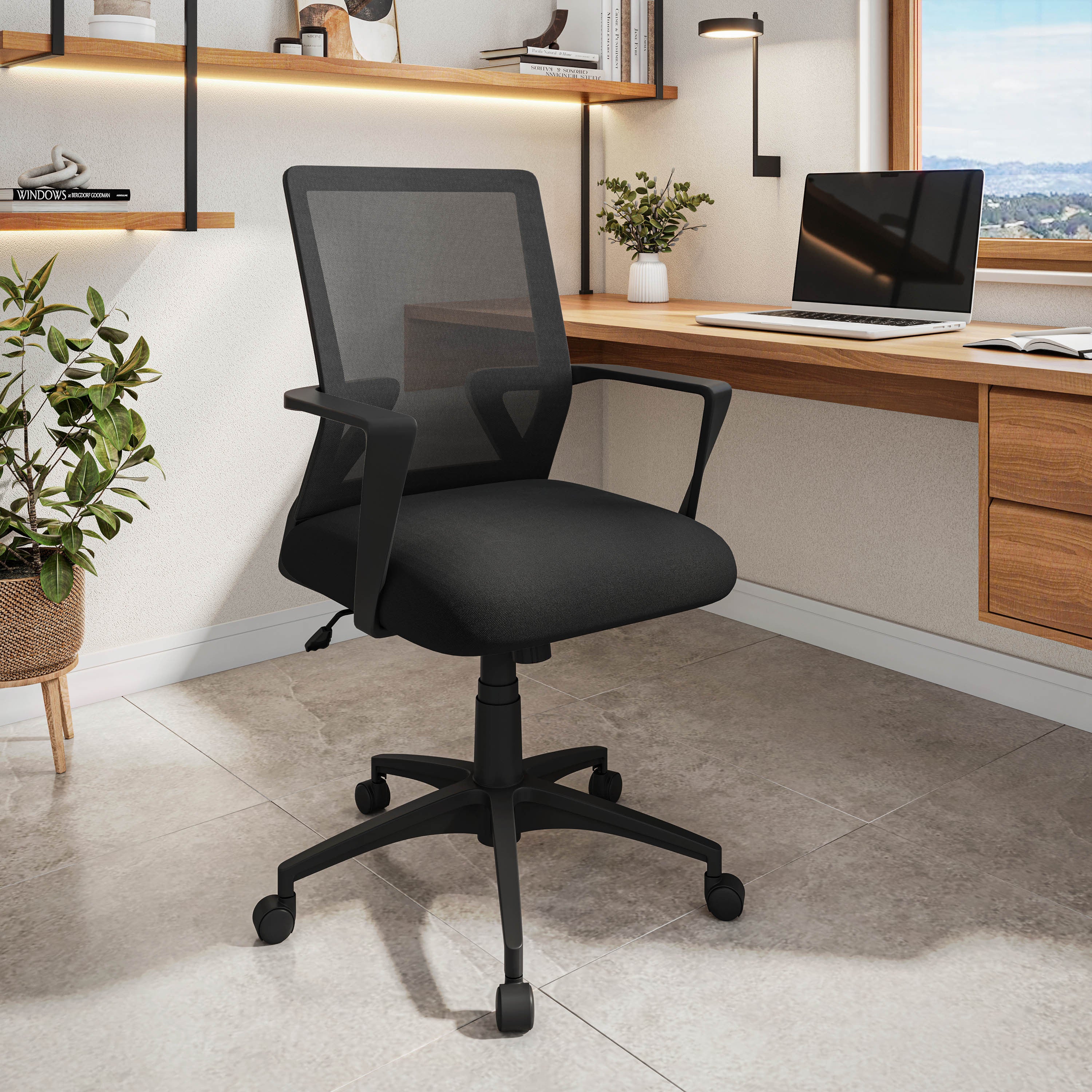 Techni Mobili Black Mesh Ergonomic Task Chair with Armrests