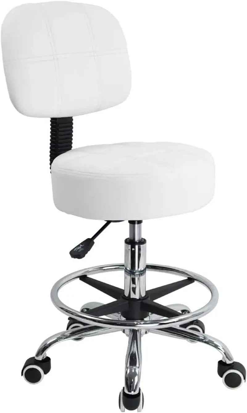 KKTONER Swivel Rolling Stool with Back & Adjustable Footrest