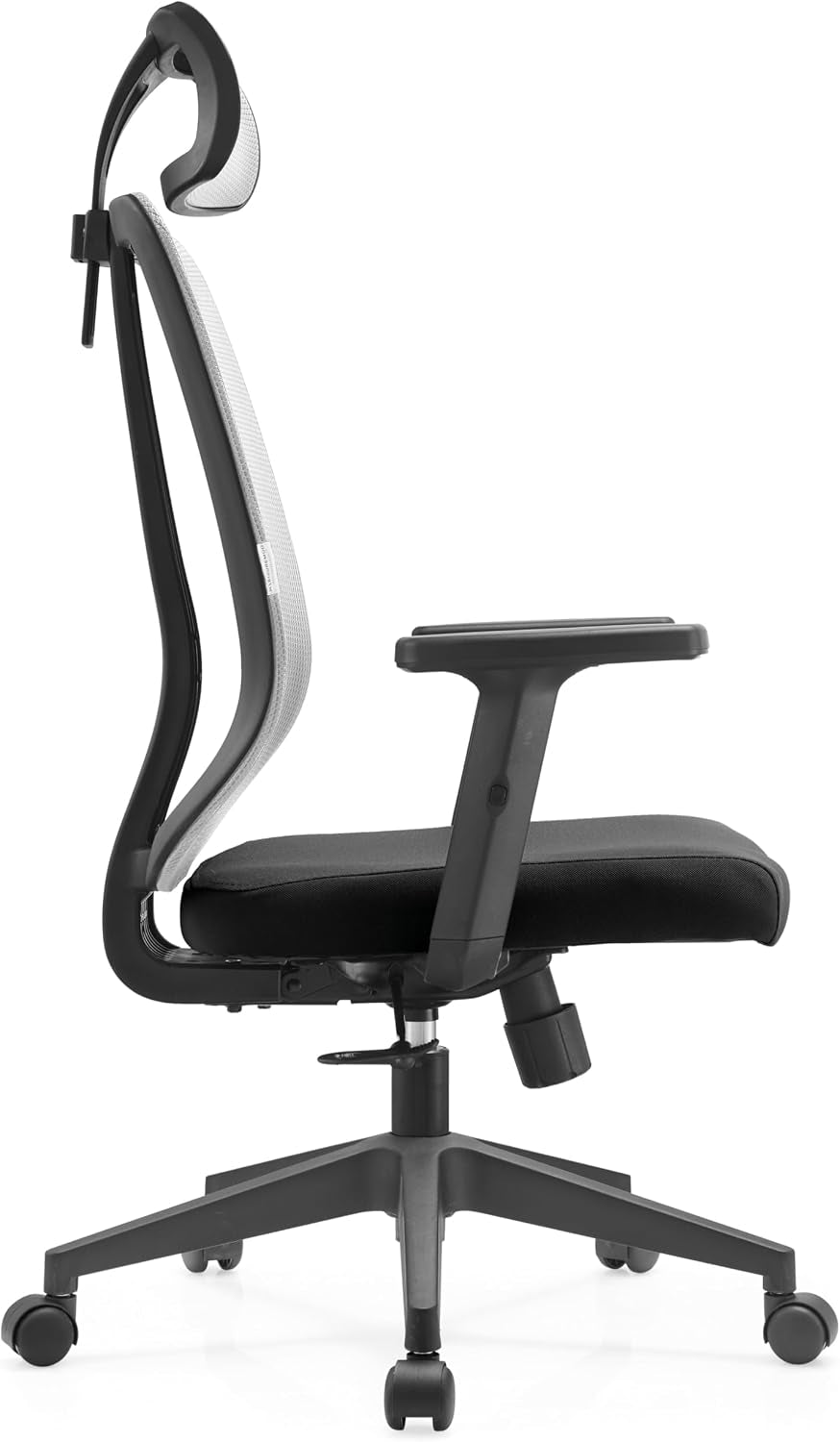 Leisuremod Office Chair, Adjustable Height Arm & Headrest, Upholstered Black Cotton Fabric Foam Filled Seat with White Mesh High Back, Modern Ergonomic Chair, 360 Degree Swivel & Tilt, Nift Series