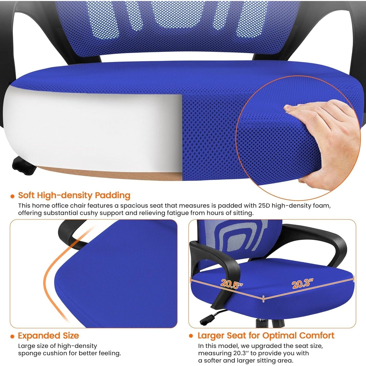 Yaheetech Mid Back Mesh Computer Office Desk Chair Adjustable Swivel, Blue | Breathable Mesh Back and Foam Padded Seat for Comfortable Work at Home or Office; Steel Frame Holds 300 Lb, Easy Assembly.