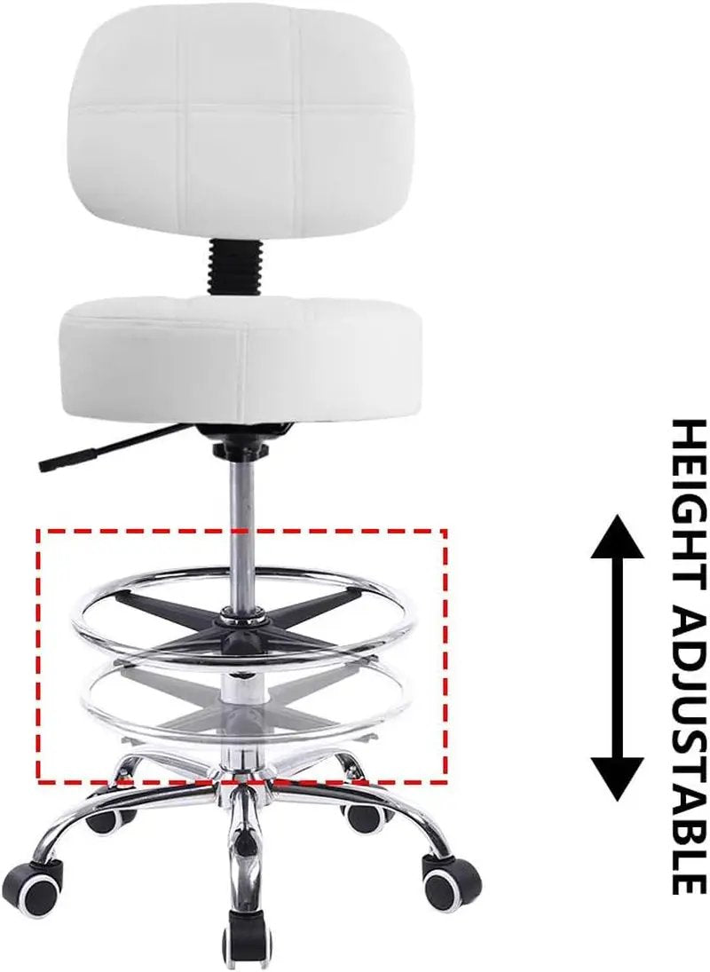 KKTONER Swivel Rolling Stool with Back & Adjustable Footrest
