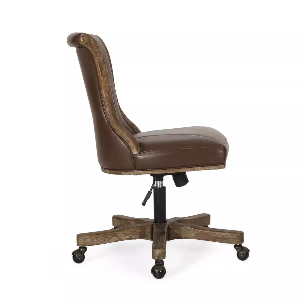 Coulee Contemporary Upholstered Roll Back Swivel Office Chair Dark Brown/Natural - Christopher Knight Home: Ergonomic, Adjustable Height