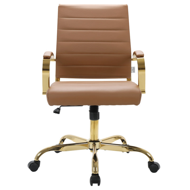 Brown ribbed leather office chairs, set of 6 – view 7