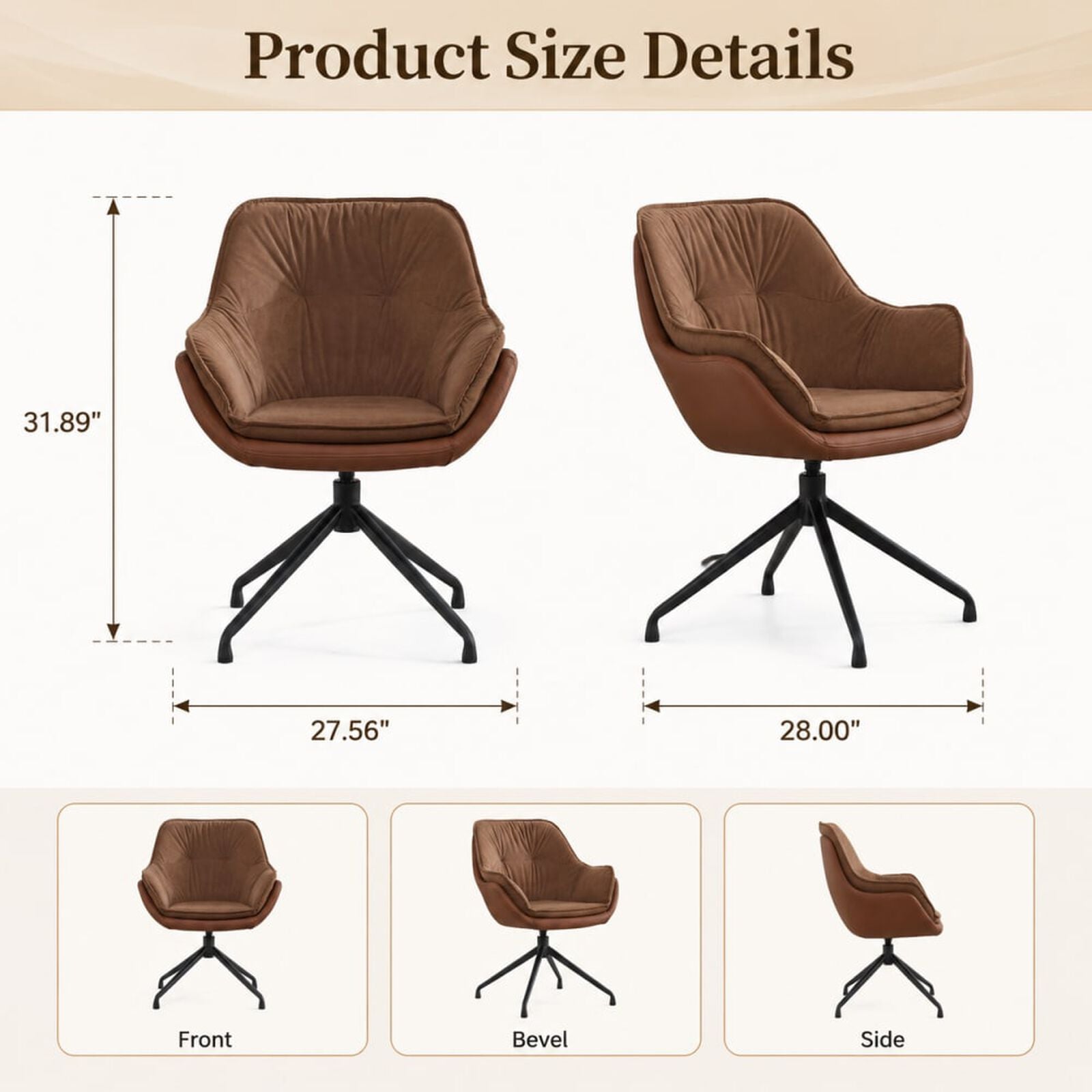 Brown Faux Leather Office Chair, Modern High Back Executive Chair