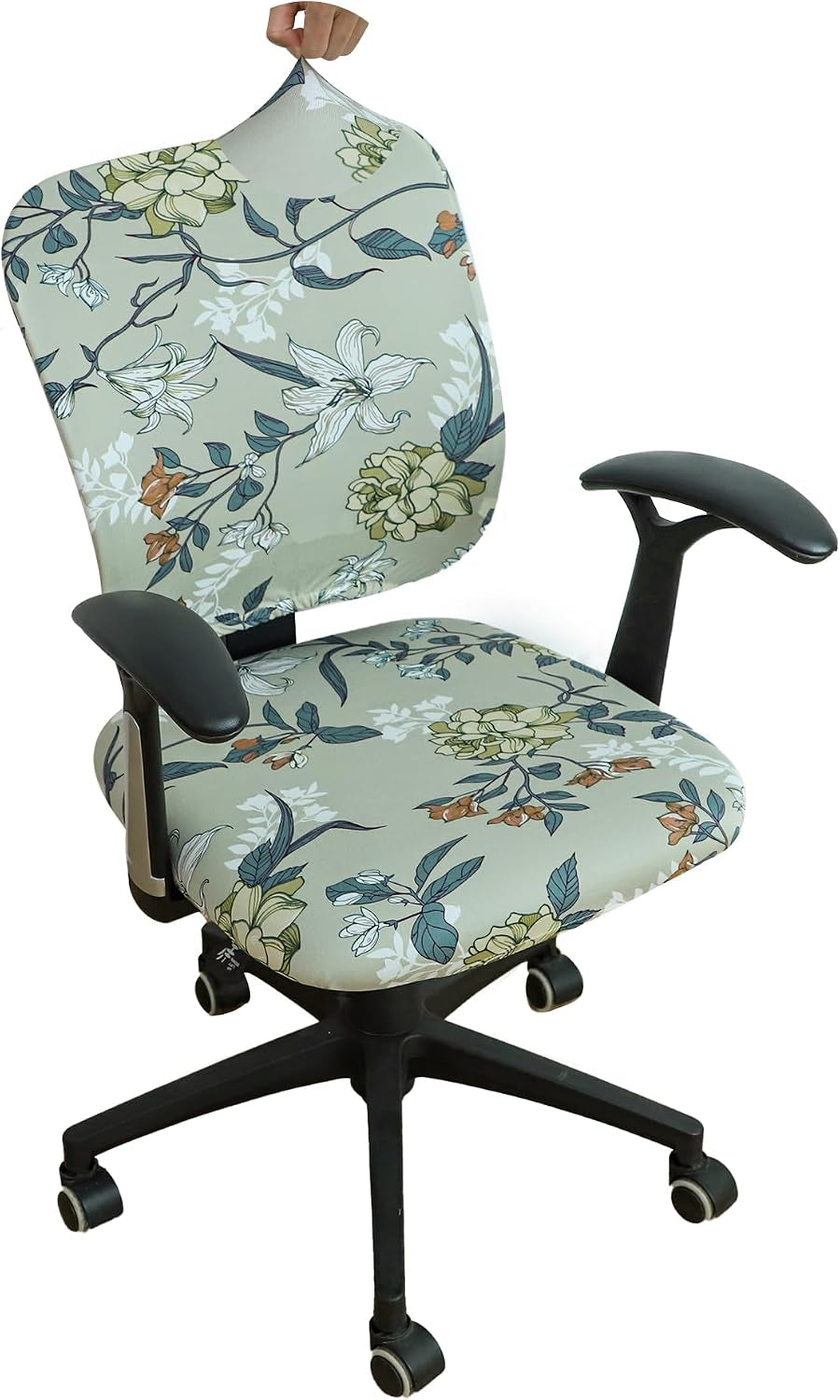 FORCHEER Floral Split Office Chair Covers Two Pieces Stretch Separated Desk Chair Slipcover Washable -Spring Floral
