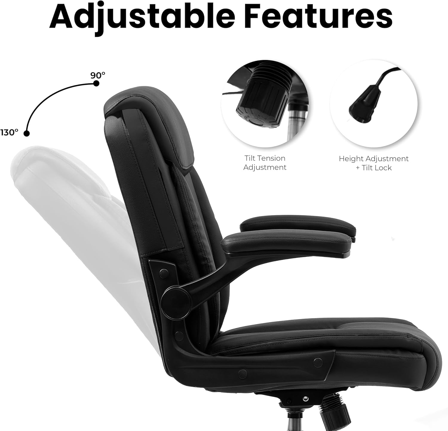 NEO CHAIR PU Leather Office Desk Chair with Adjustable Arms, All Black