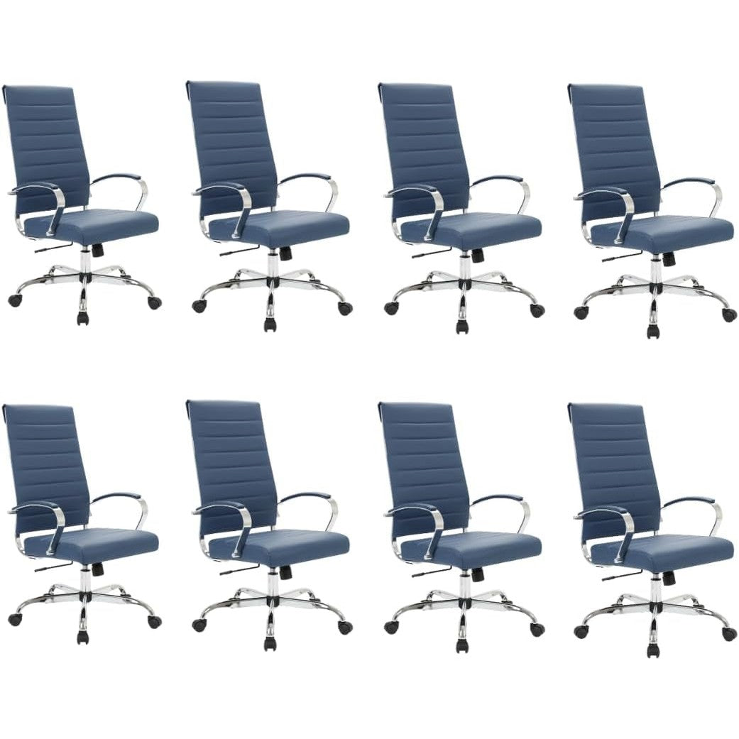 Leisuremod Benmar Modern High-Back Office Chair, 360-Degree Adjustable Swivel Task Furniture in Leather Upholstery with Ribbed Backrest for Home and Office