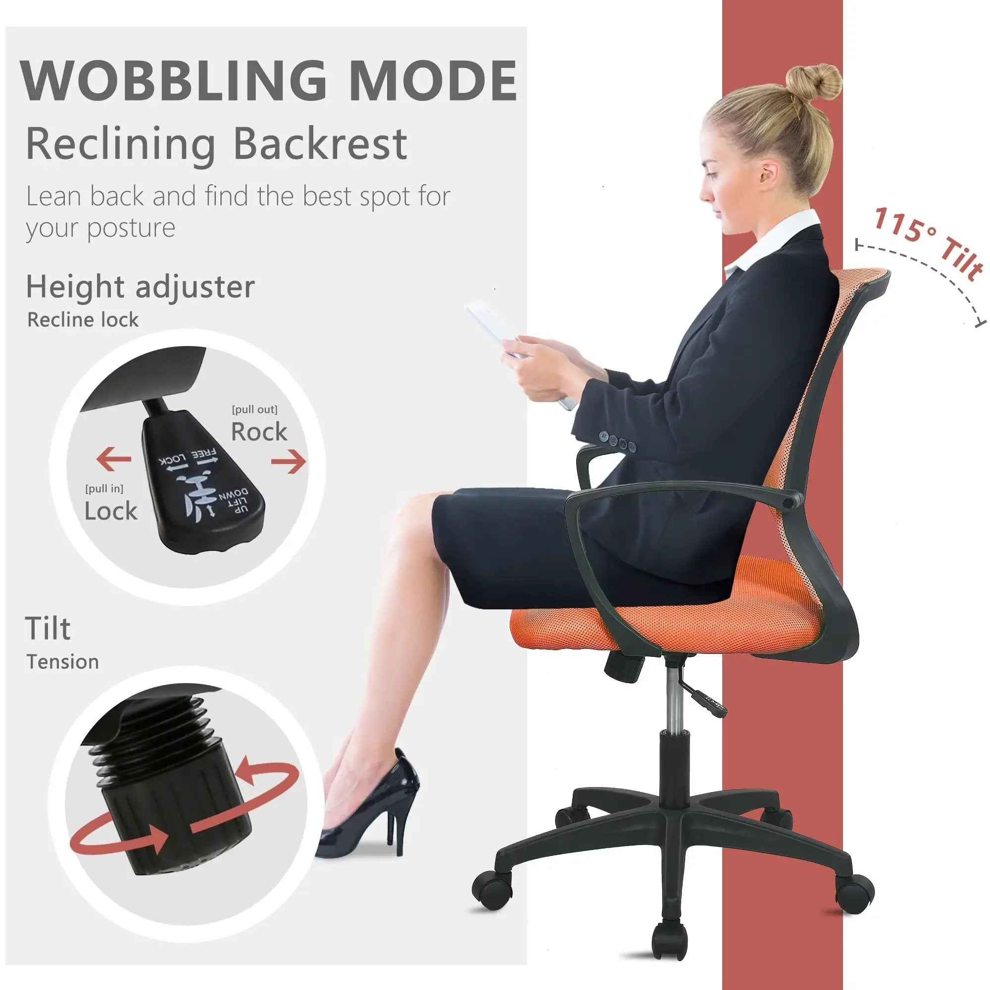 Paylesshere Ergonomic Office Chair, Lumbar Support, Adjustable Height with Armrests for Adults(Orange)