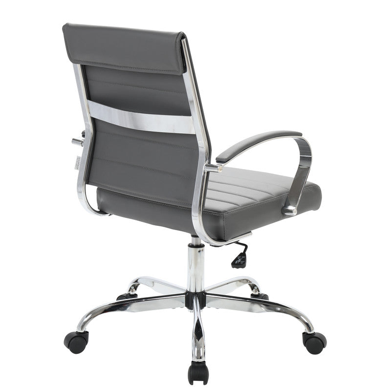 30 PCS Benmar Leather Office Desk Computer Chair with Ribbed Seat and Steel Frame - Grey