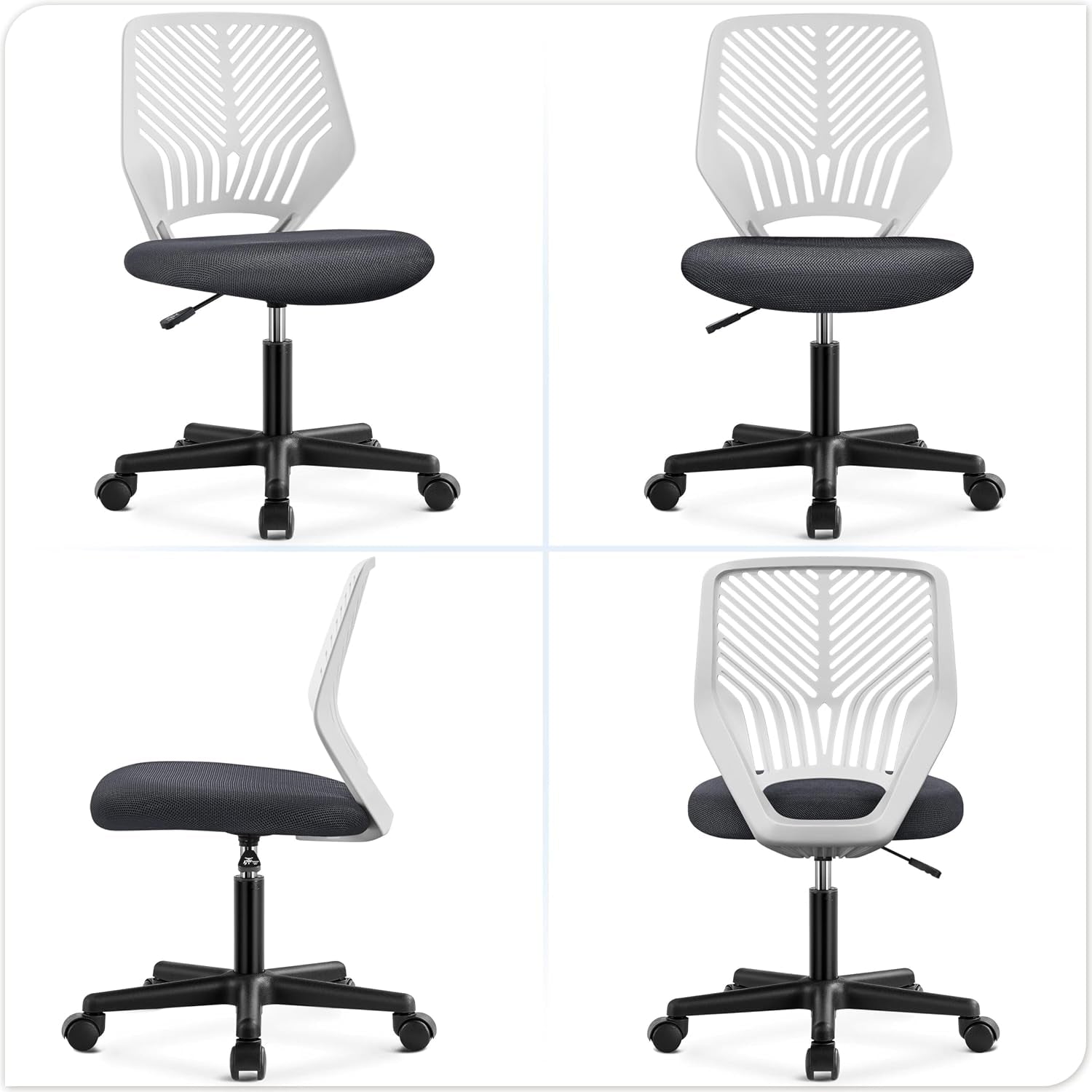 Yaheetech Small Desk Chair, Armless Adjustable Swivel Seat, Dark Grey | Padded Mesh Seat and Ventilated Resin Back, Compact Armless Frame Rolls and Adjusts for Study and Small Desks, Holds 300 Lb.