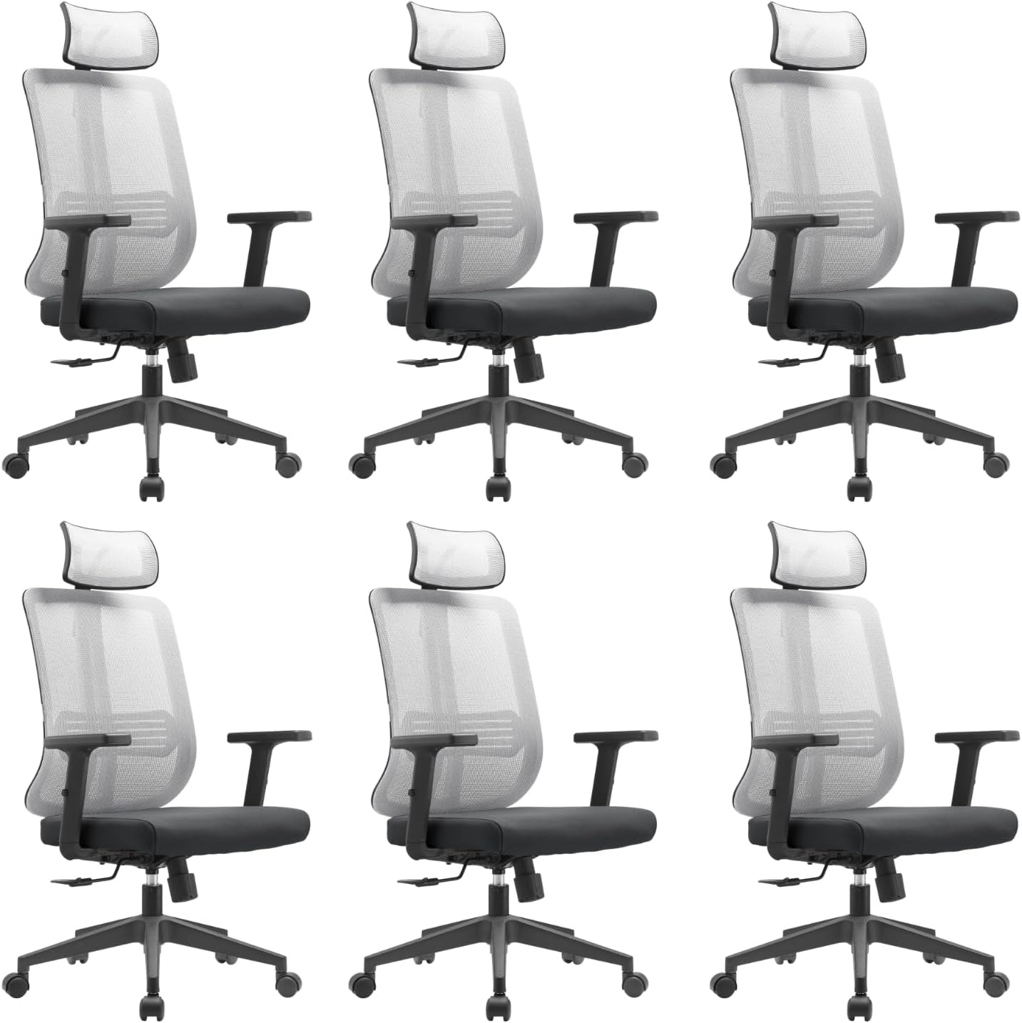 Leisuremod Office Chair, Adjustable Height Arm & Headrest, Upholstered Black Cotton Fabric Foam Filled Seat with White Mesh High Back, Modern Ergonomic Chair, 360 Degree Swivel & Tilt, Nift Series
