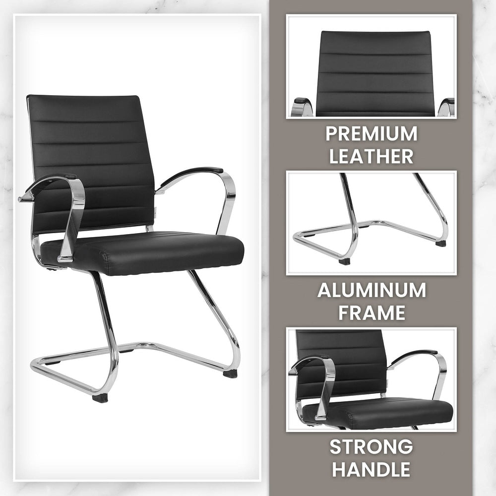 24 PCS Benmar Leather Upholstered Computer Office Chair with Sled Base, Padded Armrests for Home or Office - Black