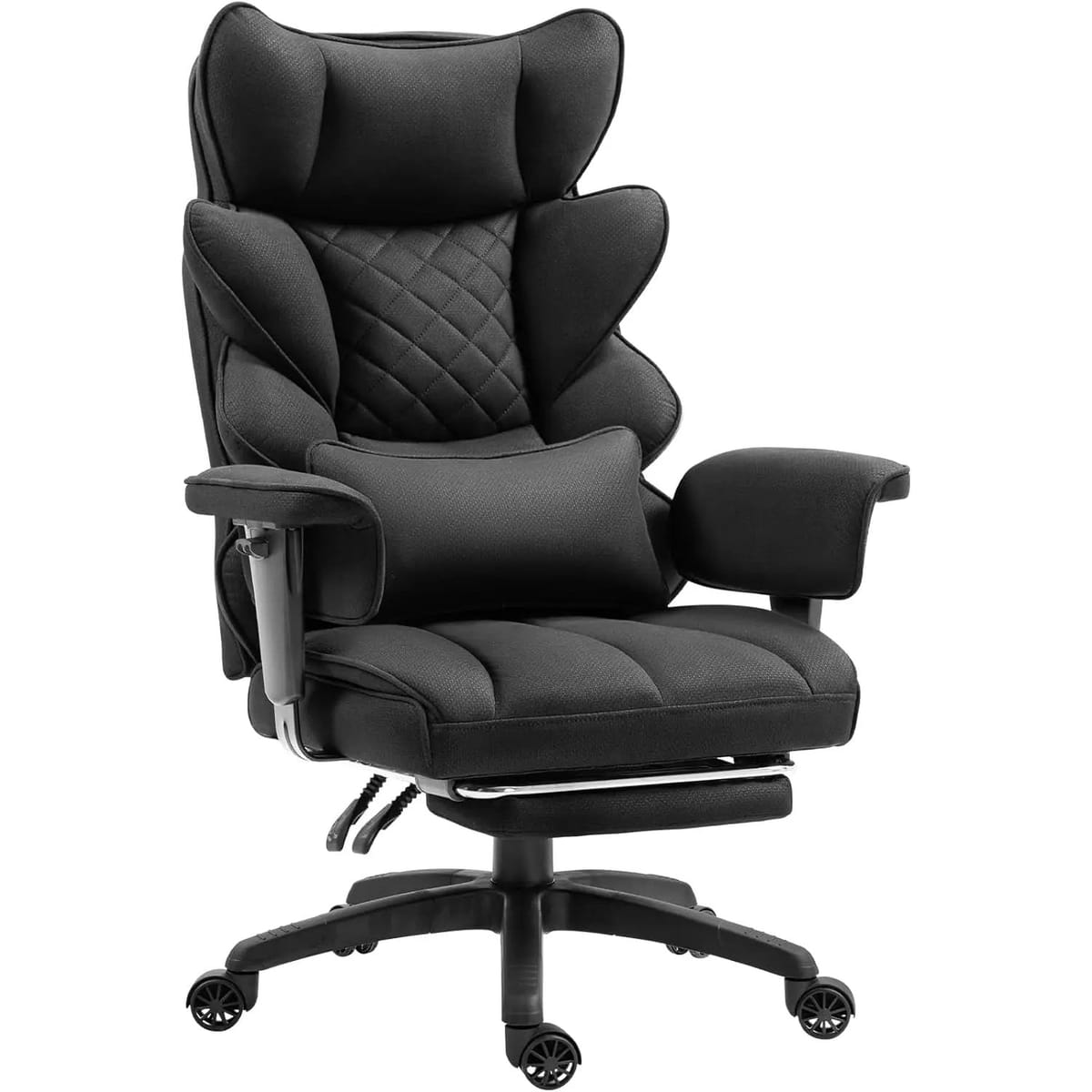 Dowinx big and tall office chair with brown PU leather, high back, adjustable armrests, lumbar support, footrest, and pocket spring cushion.