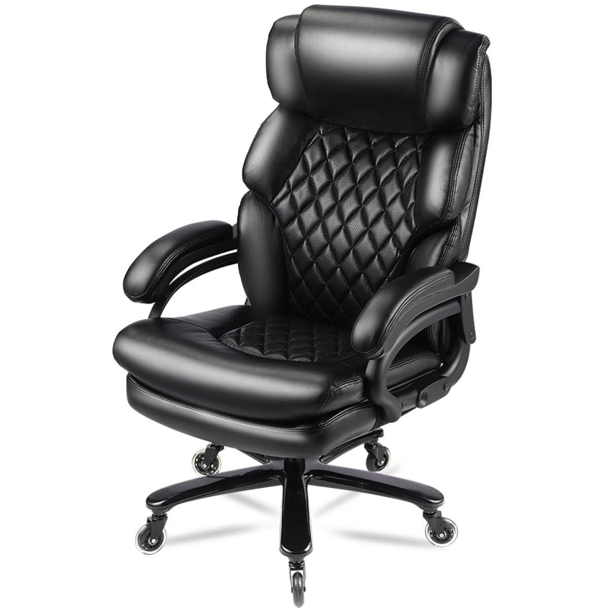 Big And Tall Office Chair 500lbs Capacity With Wide Spring Seat 360 Swivel Premium Black PU Leather - Platinum-Level Office Chairs