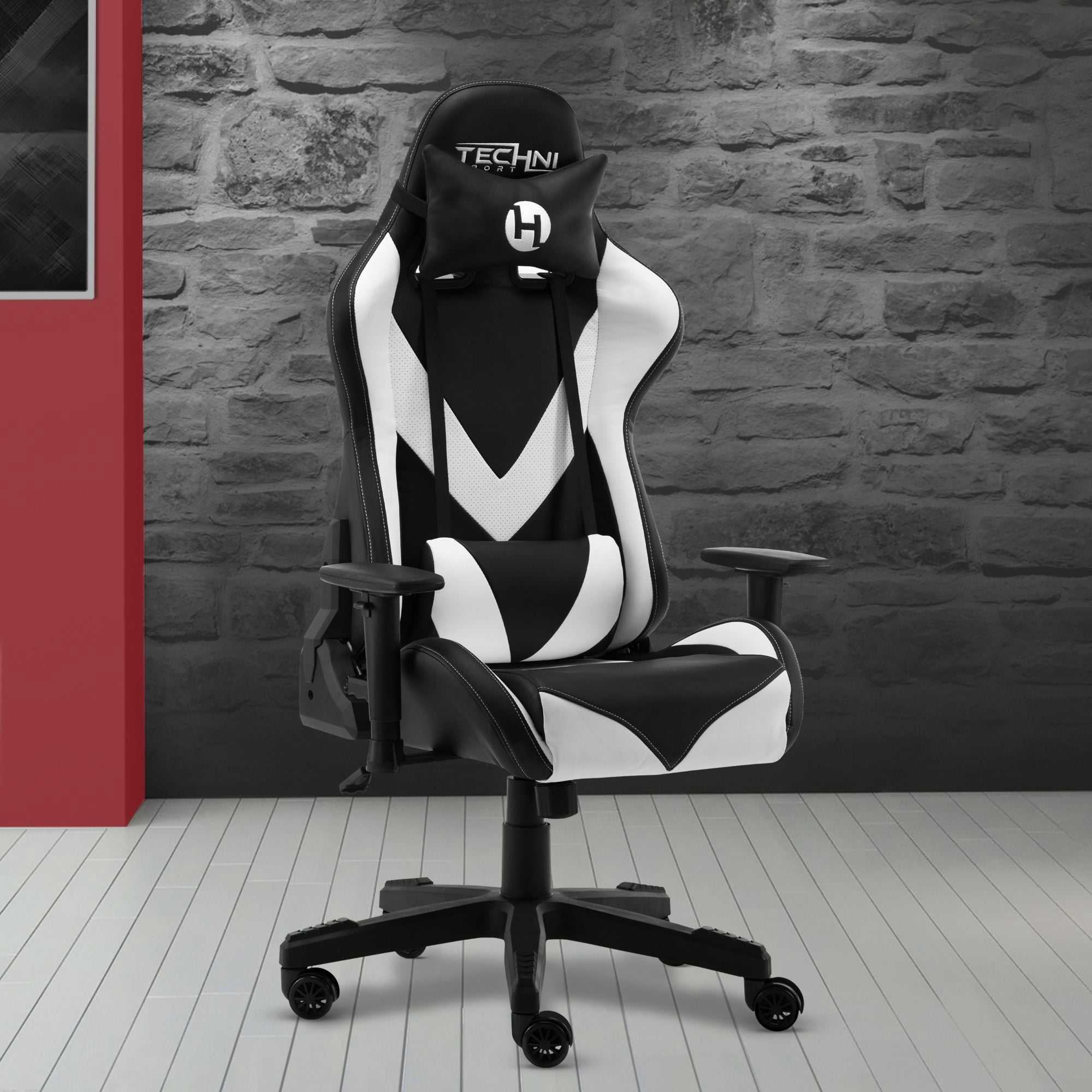Techni Sport TS-92 white PU leather gaming chair, base detail