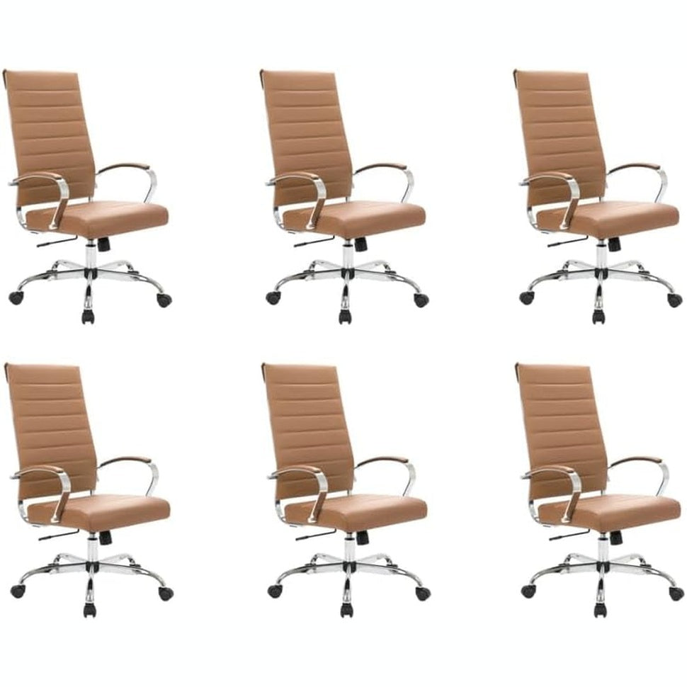 Leisuremod Benmar Modern High-Back Office Chair, 360-Degree Adjustable Swivel Task Furniture in Leather Upholstery with Ribbed Backrest for Home and Office