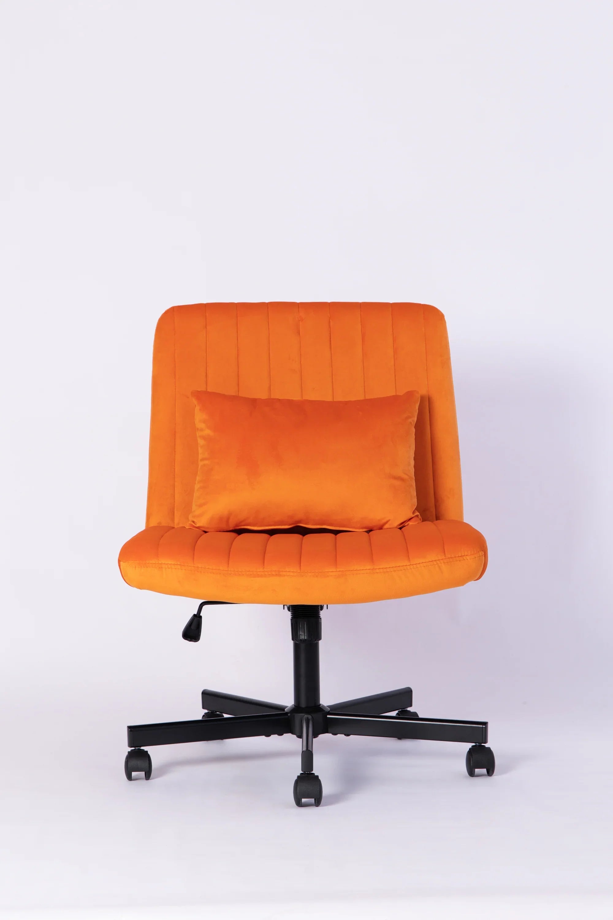 Orange Velvet Criss Cross Armless Office Chair With Wheels