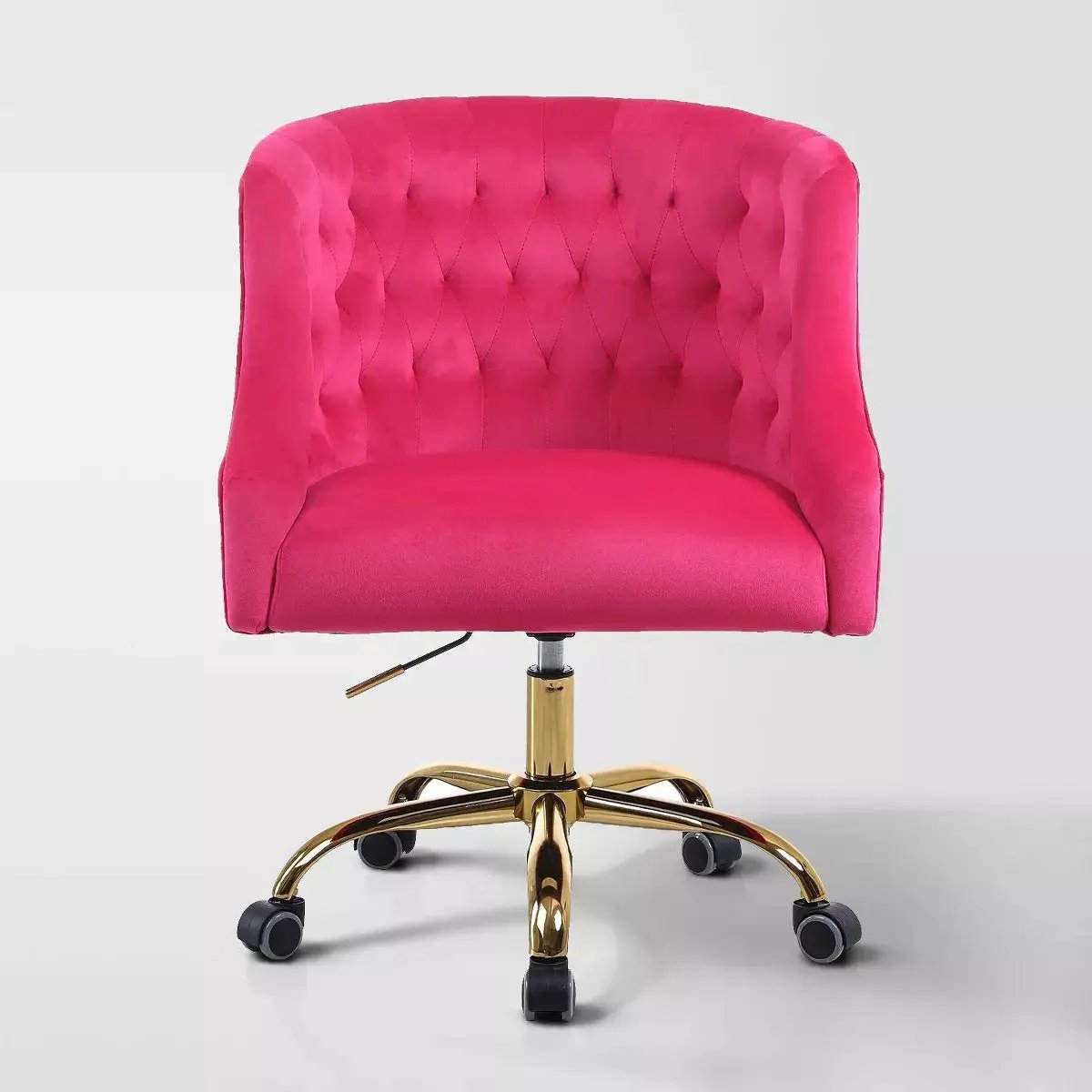 Anika Modern Velvet Height-Adjustable Swivel Task Office Chair with Button-Tufted Back and Gold Base | Karat Home