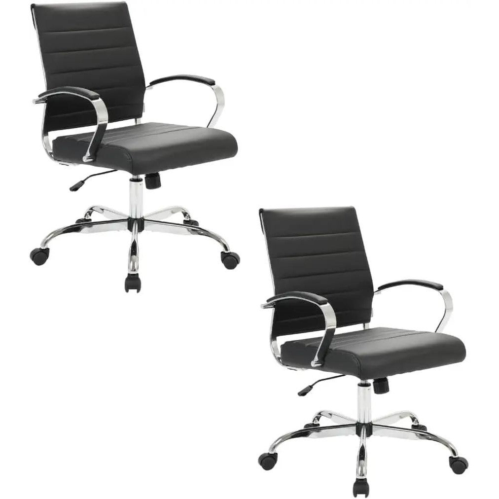 Leisuremod Benmar Leather Office Desk Chair, Mid-Back Ergonomic Swivel Chair with Lumbar Support, Adjustable Height, Tilt Lock, Cushioned Seat & Back, Home Office Task Chair (Tan, Single)