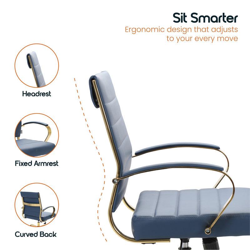 Navy blue leather office chairs – view 4