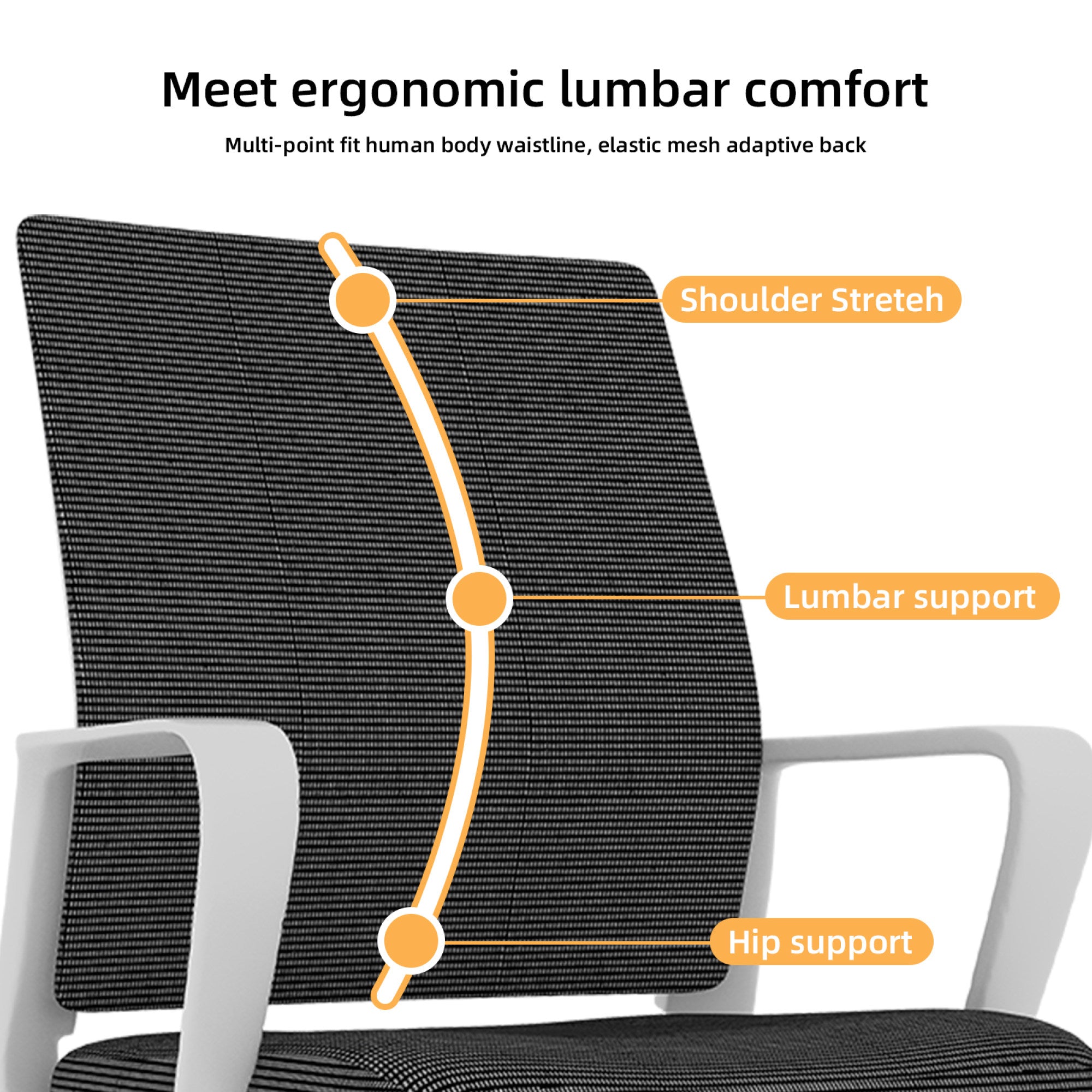 White and Black Mesh Back Modern Office Chair - lumbar support