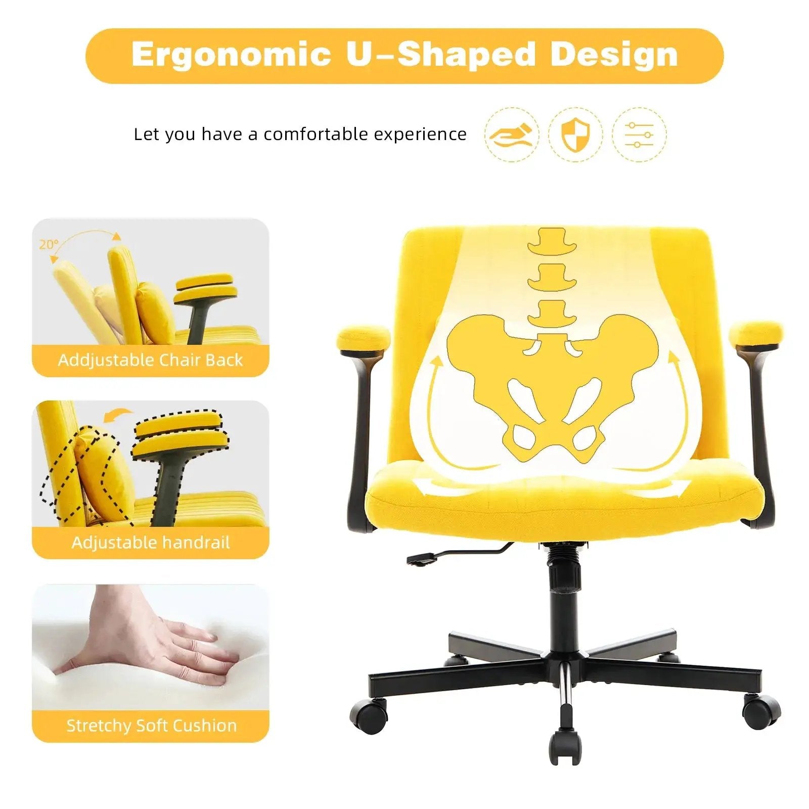 Yellow Linen Criss Cross Armrest Office Chair with Wheels - Ergonomic for Home Office, Work & Study by Platinum-Level Office Chairs