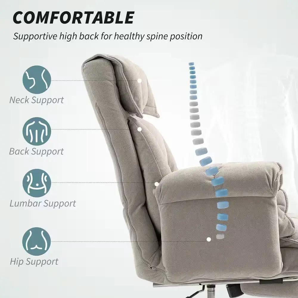 Executive Polyester Reclining Swivel Adjustable Height Ergonomic Office Chair in Light Gray with Arms