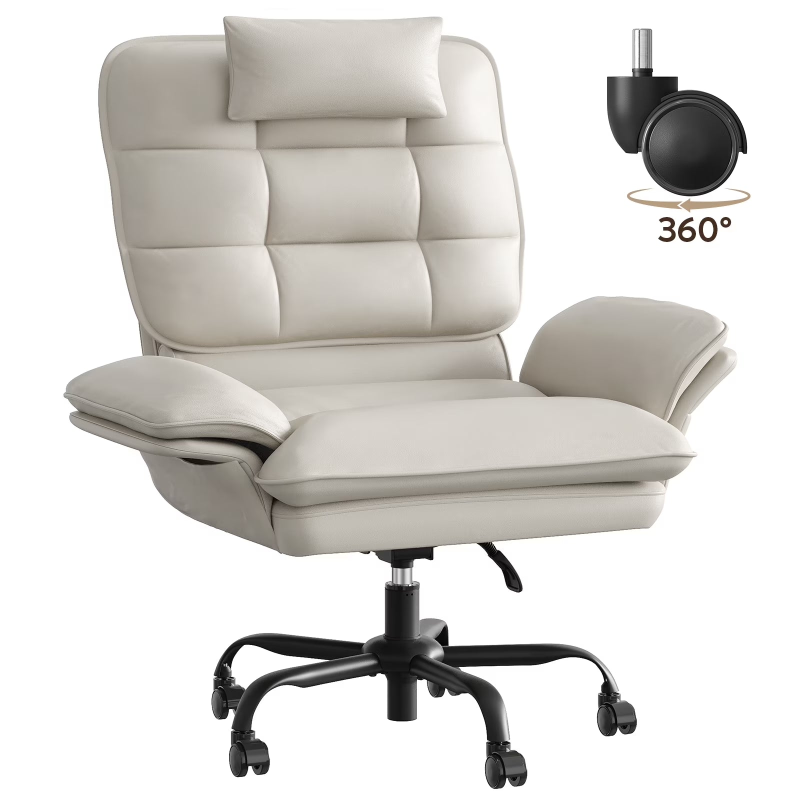 Bestier Big and Tall Ergonomic Office Chair with Flip-Up Arms, PU Leather High Back Executive Swivel Desk Chair with Side Pockets & Headrest , Height Adjustable Computer Chair for Home, Beige