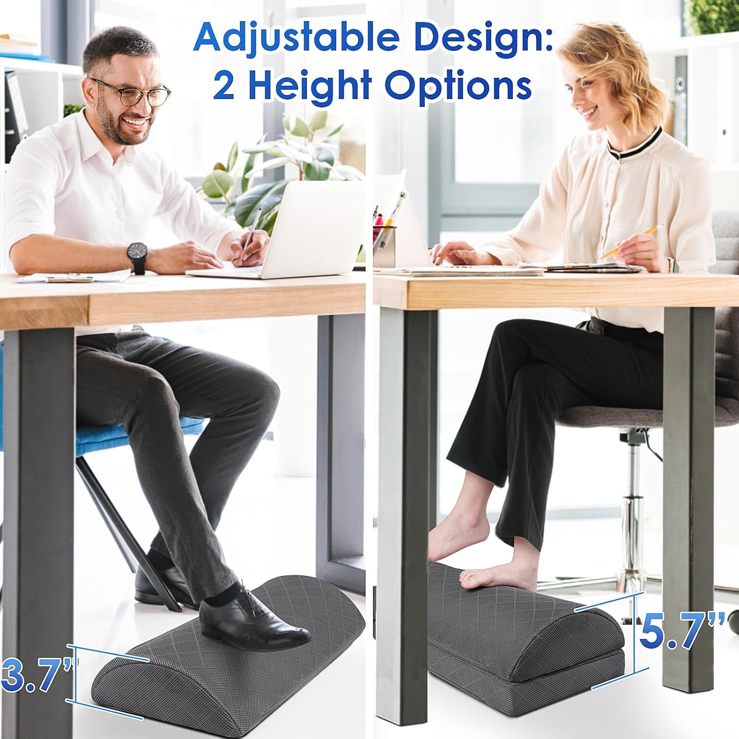 Cushzone Foot Rest for under Desk at Work, Grey | 2-Height Adjustable Foot Stool for Office and Home, Office Desk Accessories, Ergonomic Foot Support