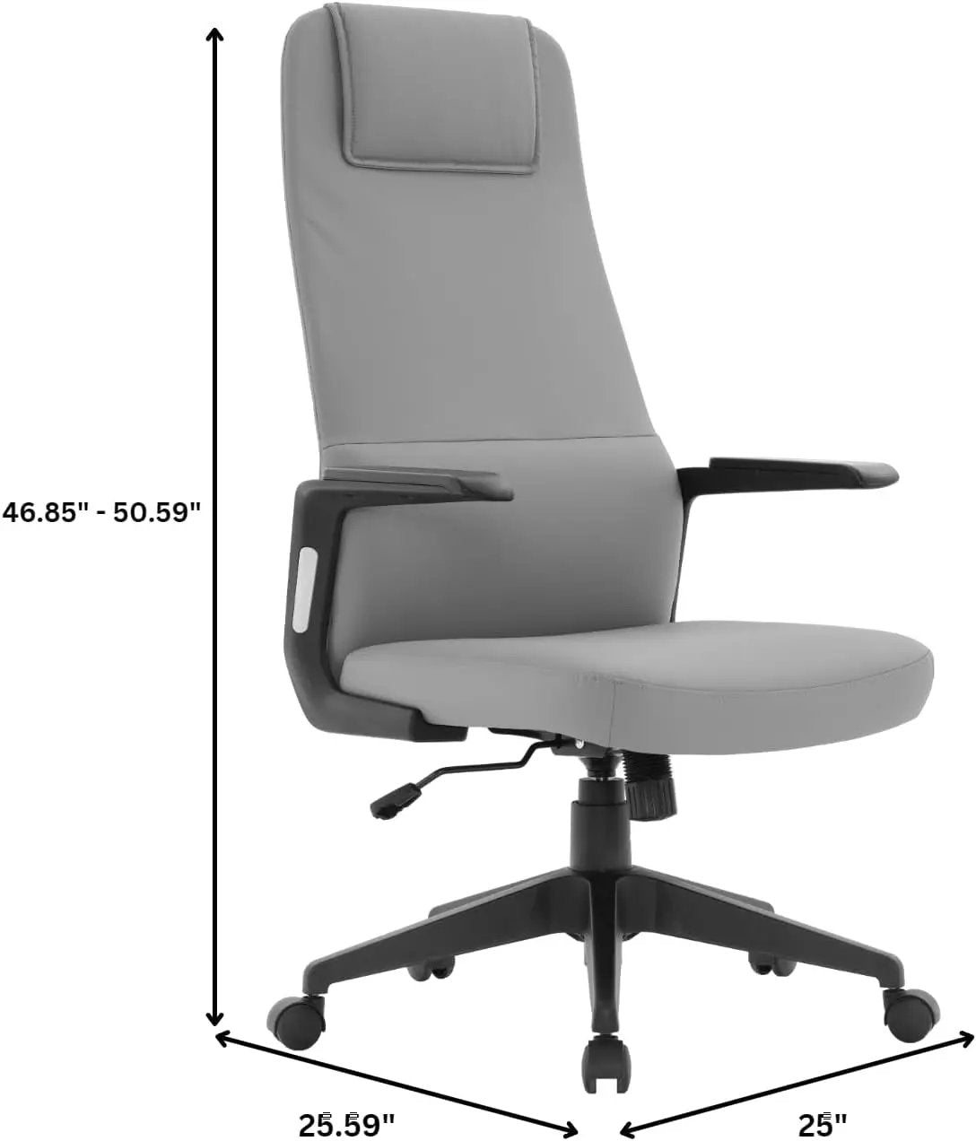 Leisuremod Ergonomic High-Back Leather Office Chair - Grey Swivel Desk Chair with Adjustable Height, Tilt, Padded Headrest & Double Wheel Casters, Comfortable for Home or Office