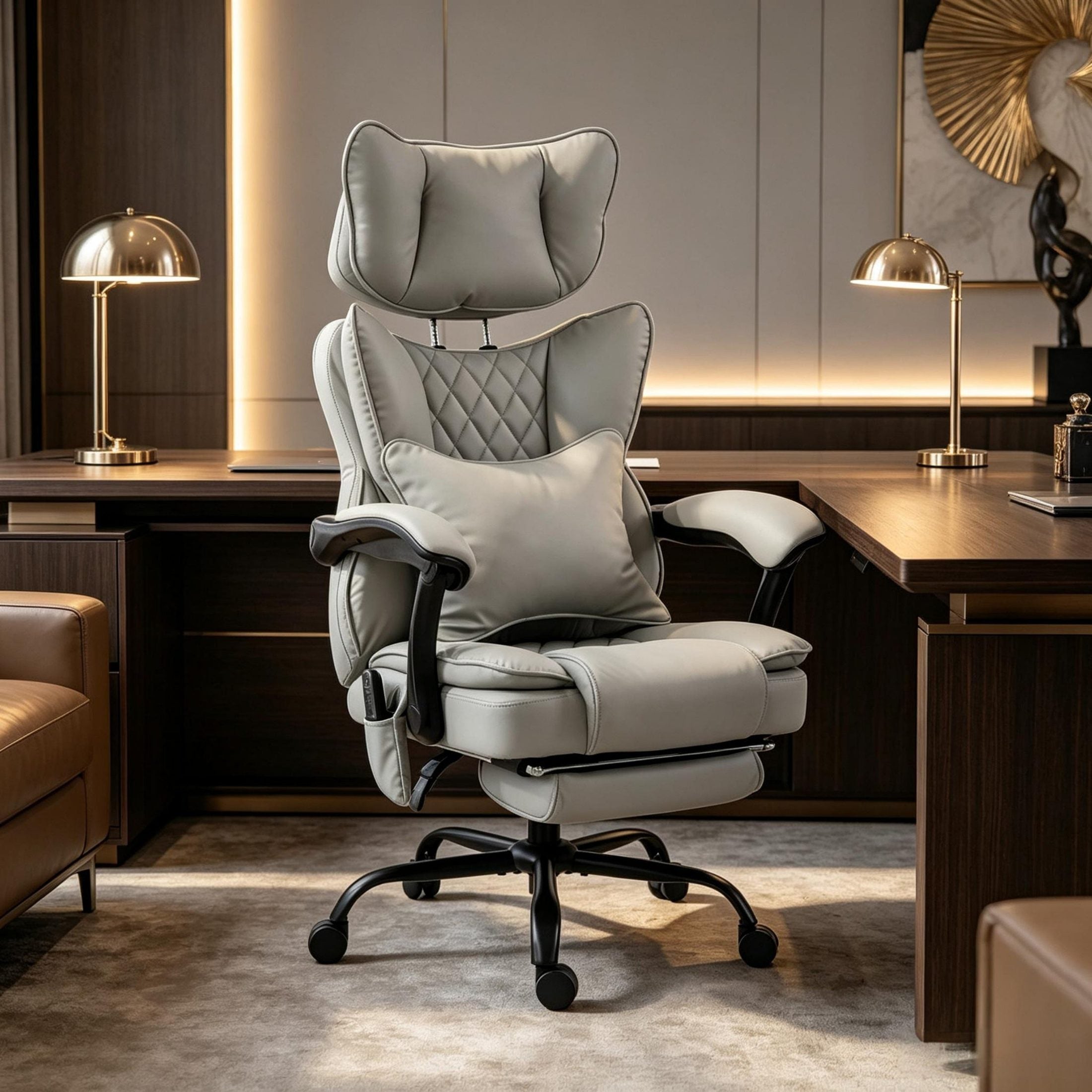 Gray PU Leather Reclining Massage Office Chair with Heat