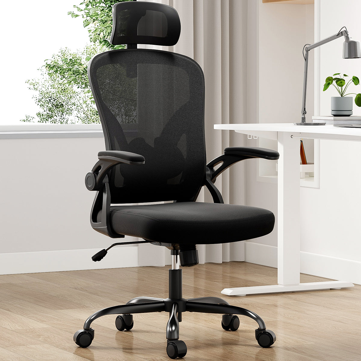 Charcoal Two Tone Task Chair, Sliding Headrest, Folding Composite Arms - Platinum-Level Office Chairs