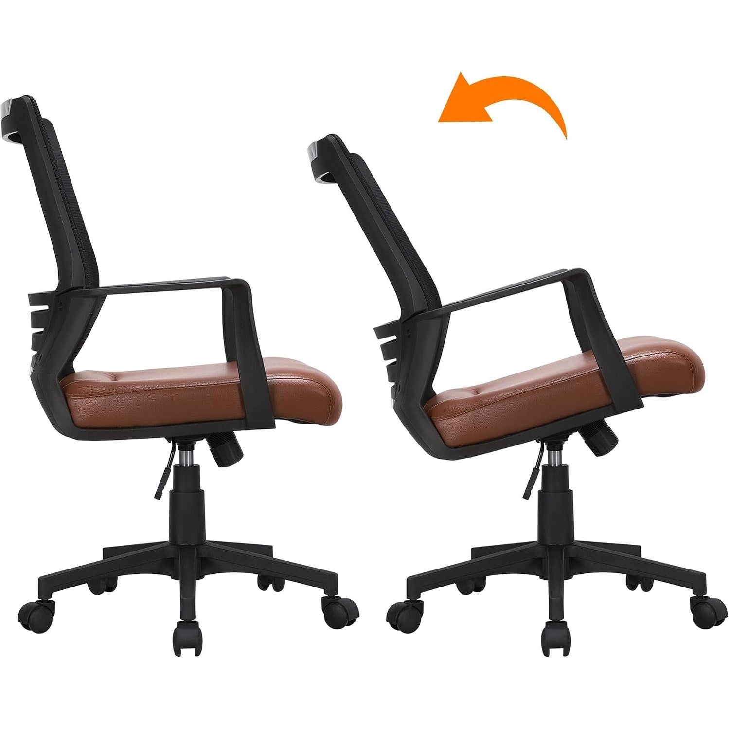 Yaheetech Ergonomic Home Office Chair Leather and Mesh Combine Desk Chair Rolling Swivel Adjustable Mesh Chair with Lumbar Support and Armrests for Office and Home, Brown | Breathable Mesh Back and Padded PU Leather Seat Keep You Comfortable All Day, with Quick Assembly and Sturdy 265 Lb Support.