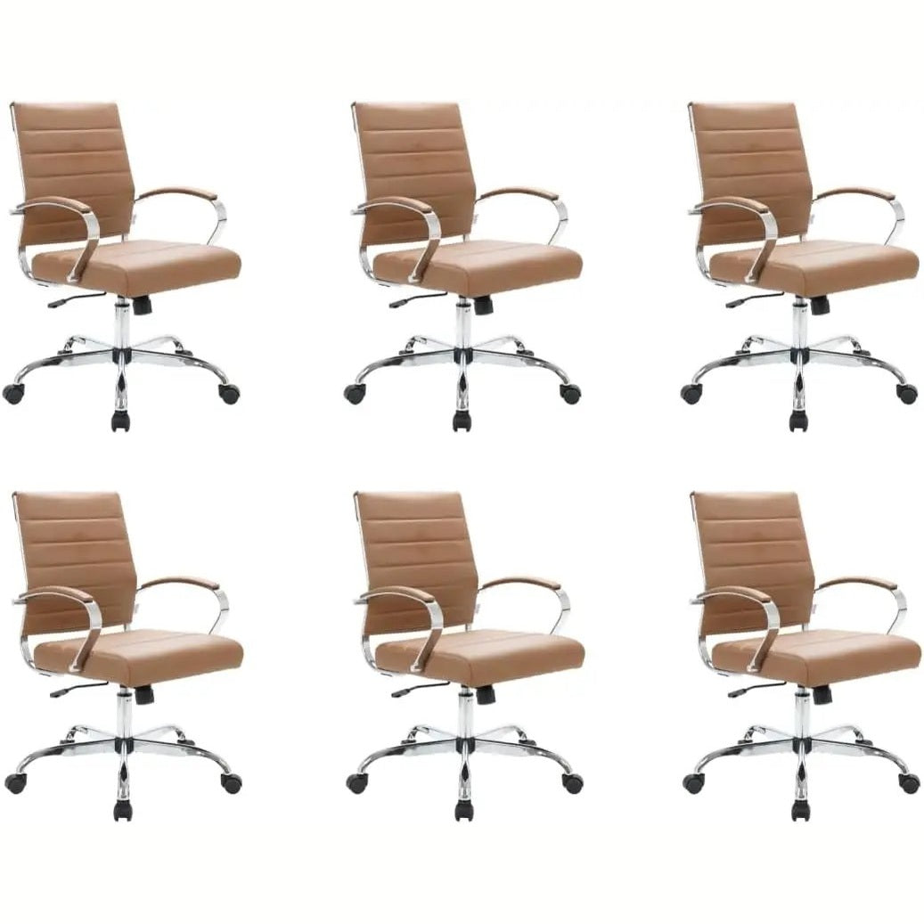 Leisuremod Benmar Leather Office Desk Chair, Mid-Back Ergonomic Swivel Chair with Lumbar Support, Adjustable Height, Tilt Lock, Cushioned Seat & Back, Home Office Task Chair (Tan, Single)